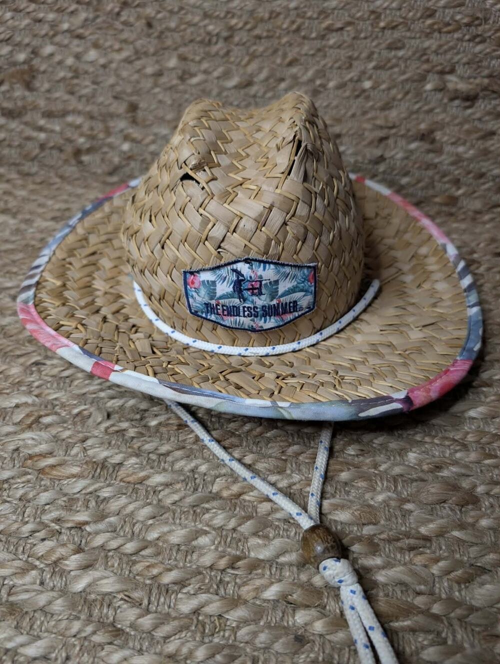 The Endless Summer Straw Beach Sun Hat Floral Print Travel Adjustable Strap